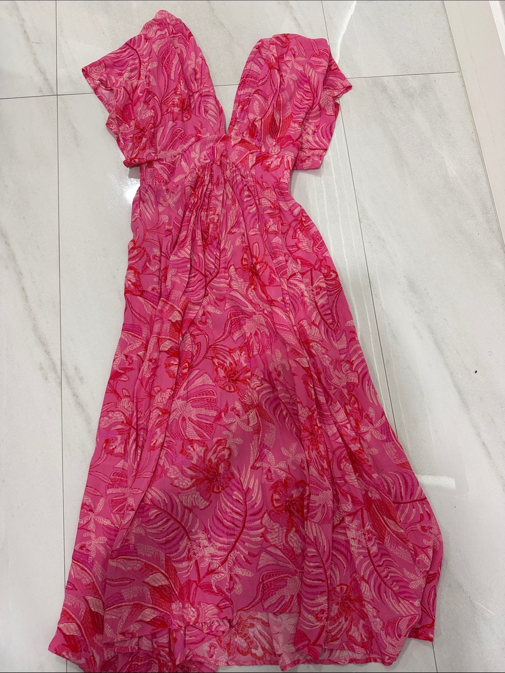Olivaceous Pink Floral Maxi Dress